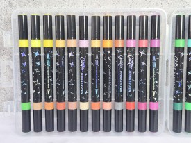 Marcadores negros con glitter doble punta x48